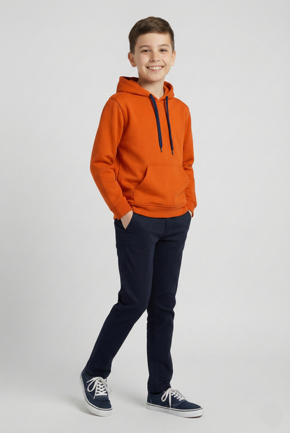 Kinder Hoodie – Orange mit Kängurutasche