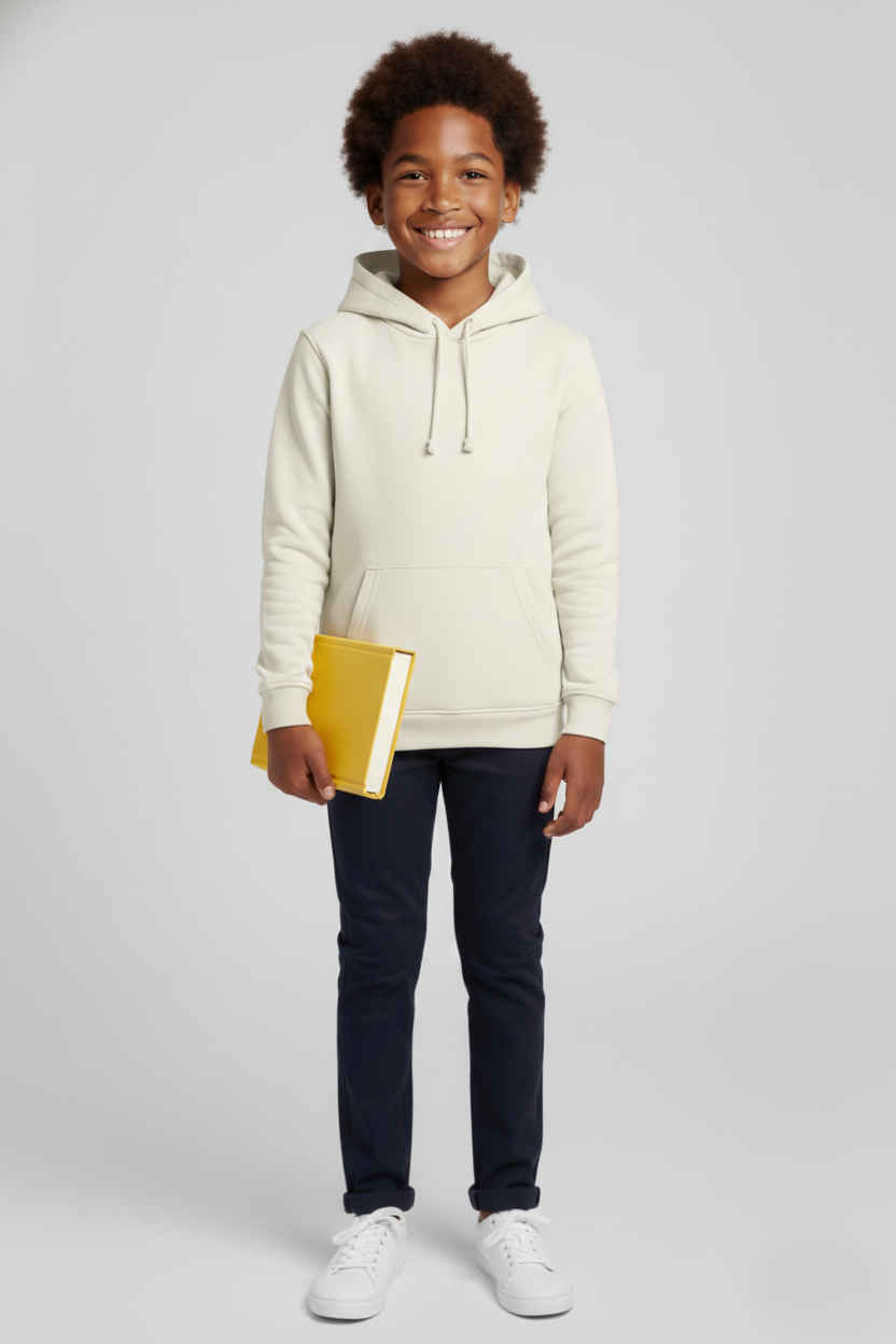 Kinder Hoodie – Weiß mit Kängurutasche