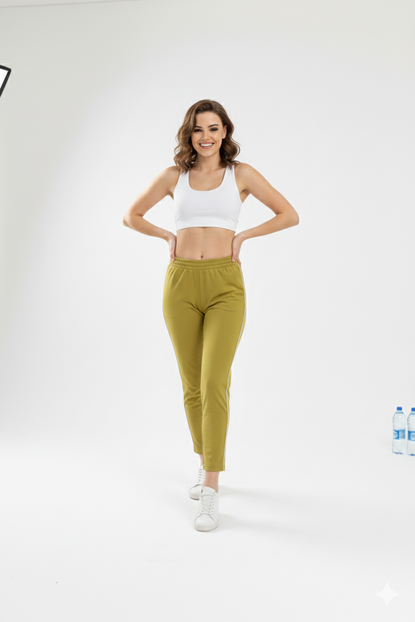Damen Trainingshose in Senfgelb mit weißem Seitenstreifen