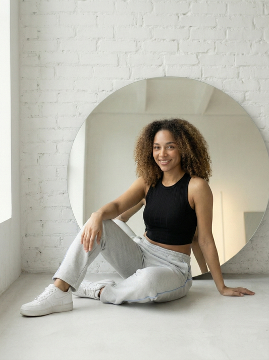 Damen Trainingshose in Grau mit blauem Seitenstreifen