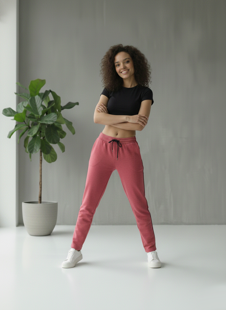 Damen Trainingshose in Altrosa mit schwarzen Seitenstreifen