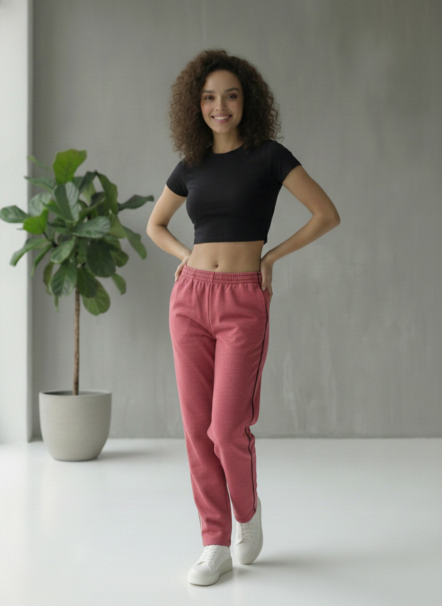 Damen Trainingshose in Altrosa mit schwarzen Seitenstreifen