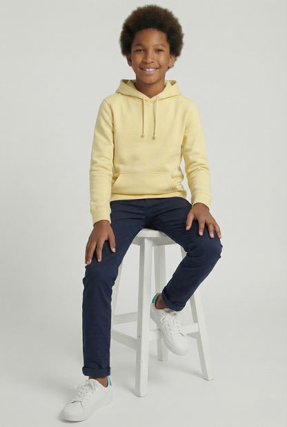 Kinder Hoodie – Hellgelb mit Kängurutasche