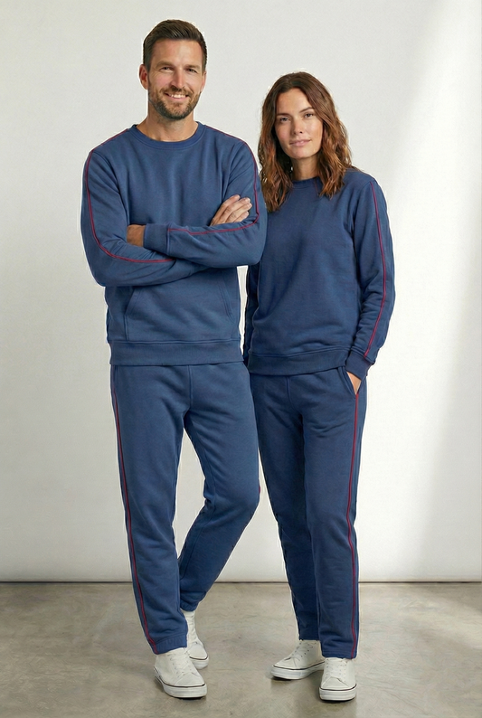 Unisex Homewear Set – Dunkelblau mit Kontraststreifen