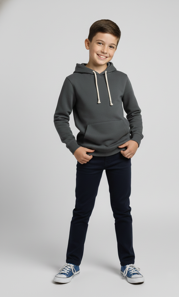 Kinder Hoodie – Dunkelgrau mit Kängurutasche