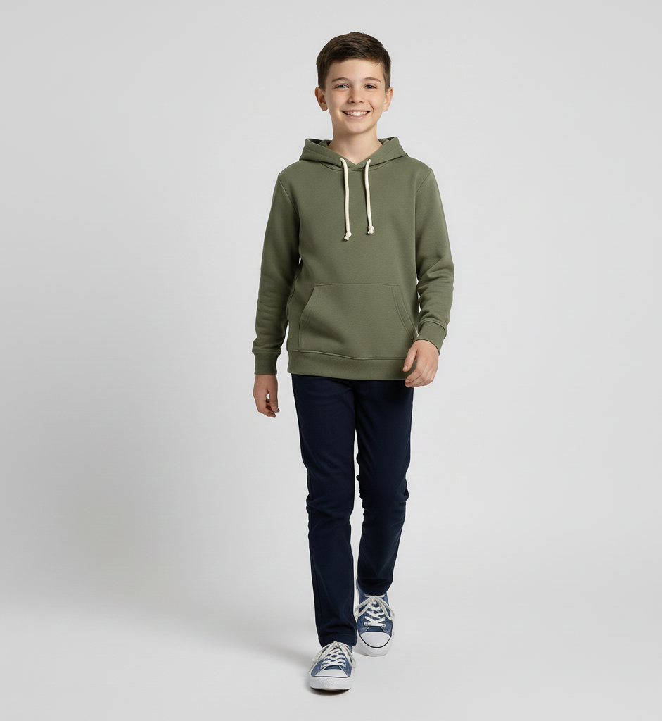 Kinder Hoodie – Khaki mit Kängurutasche