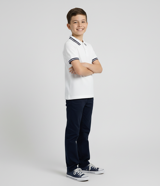 Kinder Polo – Weiß mit schwarzen Streifen