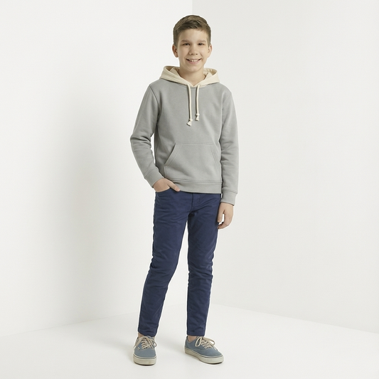 Kinder Hoodie – Grau mit beigefarbener Kapuze