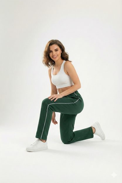 Damen Trainingshose in Dunkelgrün mit weißen Seitenstreifen
