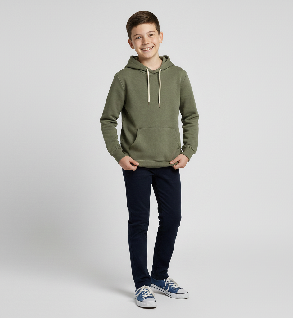 Kinder Hoodie – Khaki mit Kängurutasche