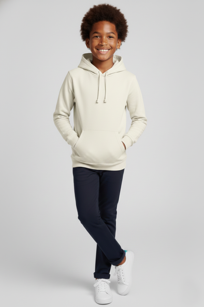 Kinder Hoodie – Weiß mit Kängurutasche