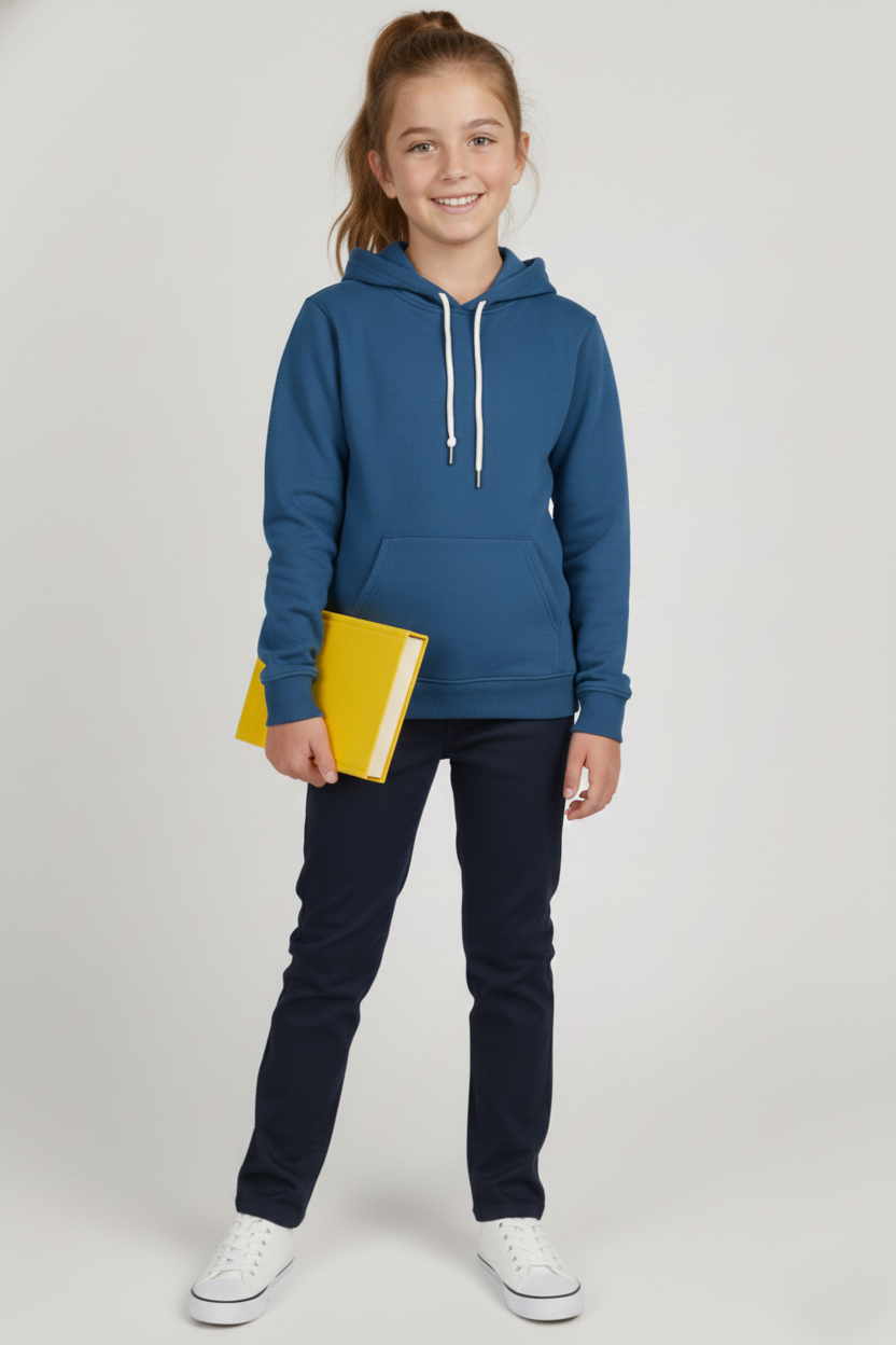 Kinder Hoodie – Blau mit Kängurutasche