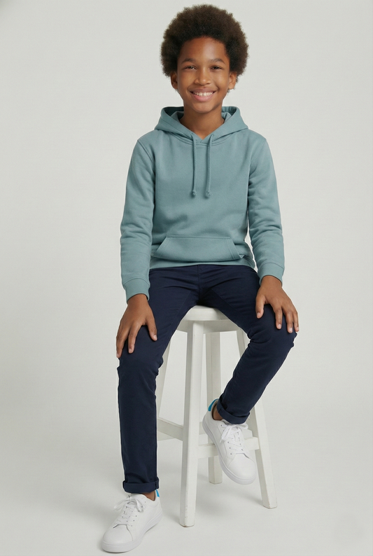 Kinder Hoodie – Blau-Türkis mit Kängurutasche