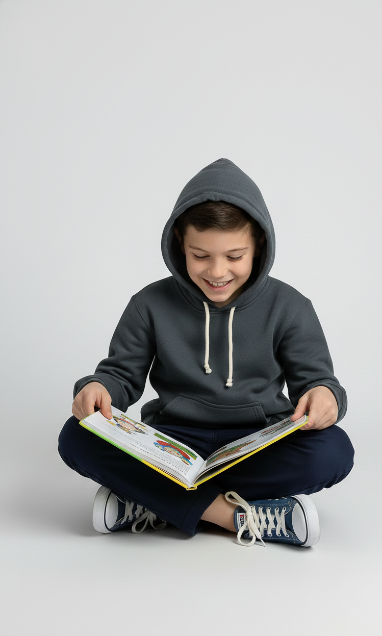 Kinder Hoodie – Dunkelgrau mit Kängurutasche