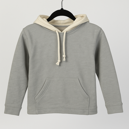 Kinder Hoodie – Grau mit beigefarbener Kapuze