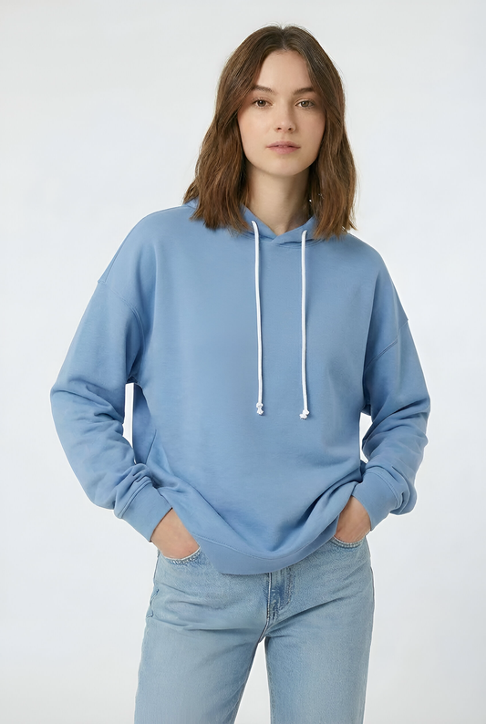 Damen Hoodie – Himmelblau mit feiner Ziernaht