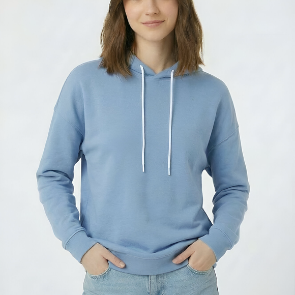Damen Hoodie – Himmelblau mit feiner Ziernaht
