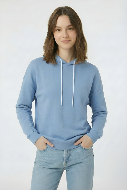 Damen Hoodie – Himmelblau mit feiner Ziernaht