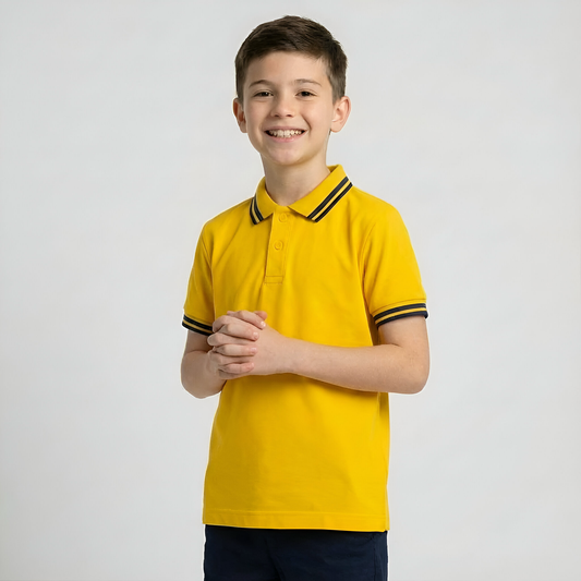 Kinder Polo – Gelb mit blauen Streifen
