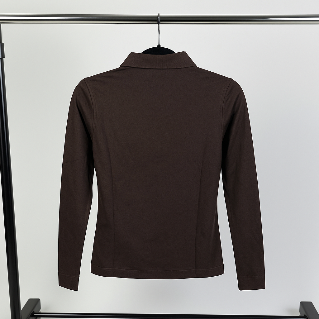 Damen Langarm Polo-Shirt – Dunkelbraun