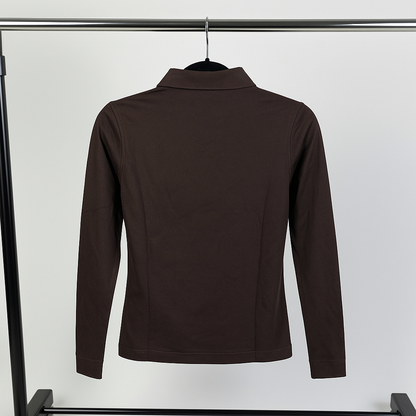 Damen Langarm Polo-Shirt – Dunkelbraun