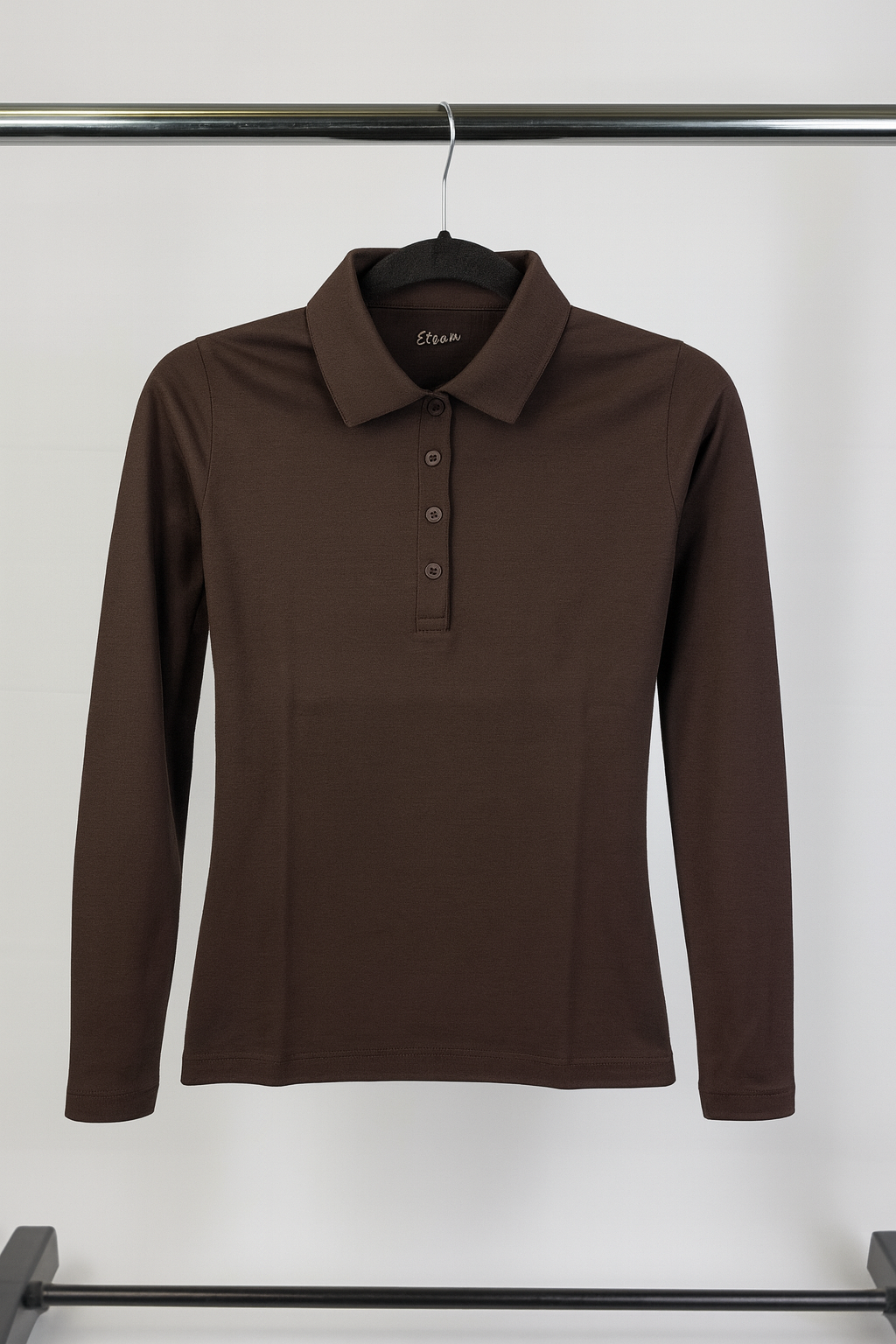 Damen Langarm Polo-Shirt – Dunkelbraun