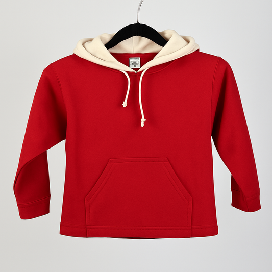 Kinder Hoodie – Rot mit cremeweißer Kapuze