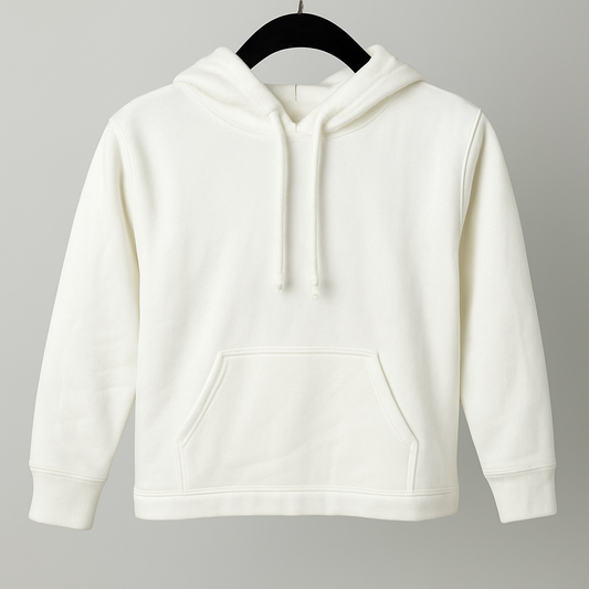 Kinder Hoodie – Cremeweiß mit Kängurutasche