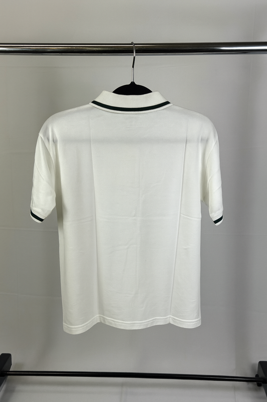 Kinder Polo-Shirt – Weiß mit dunkelgrünen Akzenten