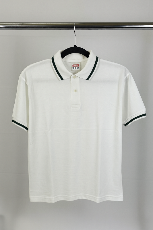 Kinder Polo-Shirt – Weiß mit dunkelgrünen Akzenten