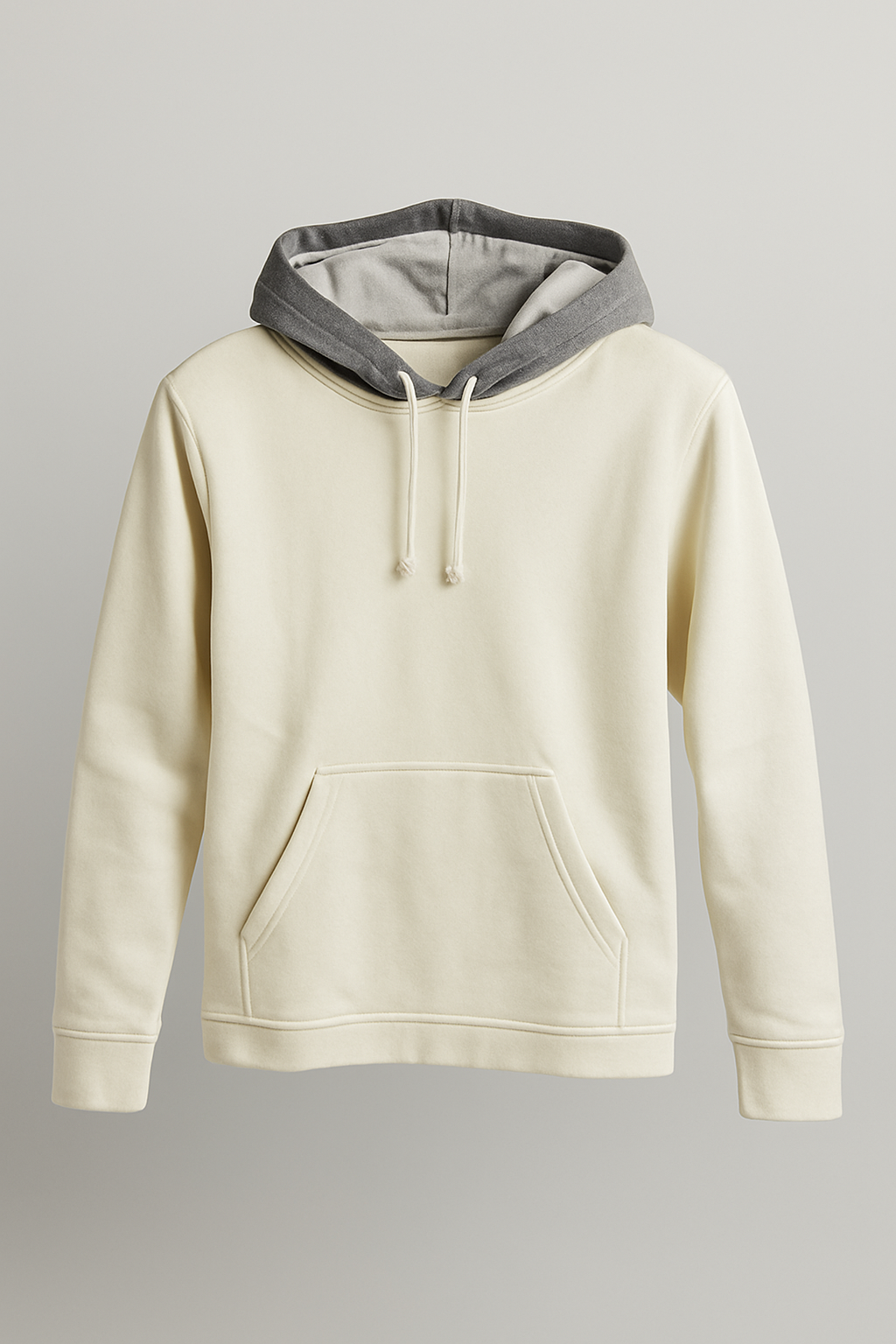 Kinder Hoodie – Weiß mit grauer Kapuze und Kängurutasche