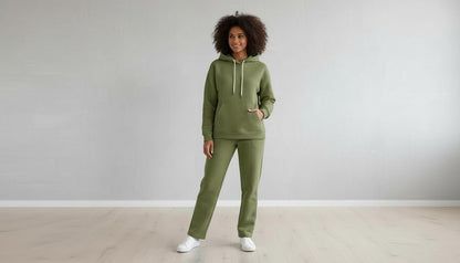Damen Homewear-Set – Olivgrün mit Streifendetails