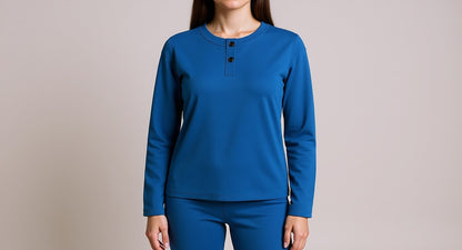 Unisex Homewear-Set – Blau mit Knopfleiste